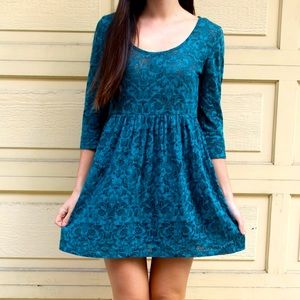 F21 3/4 Sleeve Velvet Dark Teal Dress